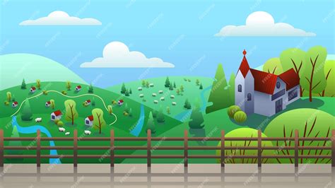 Premium Vector | 2D game background, landscape of a small village in the mountains