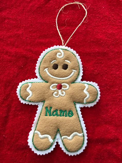 Personalized Gingerbread Cookie Ornament - Etsy | Machine embroidery christmas ornaments, Felt ...