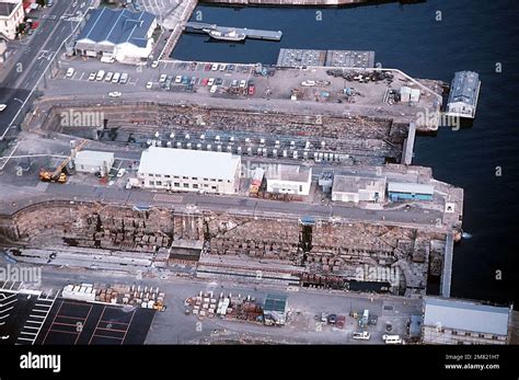 An aerial view of the dry docks. Base: Naval Station, Yokosuka Country ...