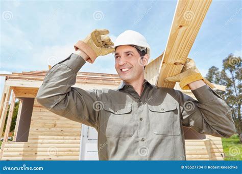 Man As Construction Worker Building House Stock Photo - Image of ...