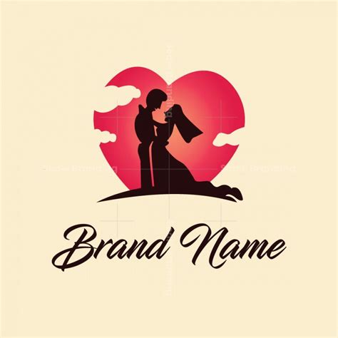 a couple kissing in front of a heart with the words, brand name on it