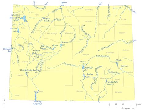 Wyoming’s Lakes and Rivers Map - CCCarto.com