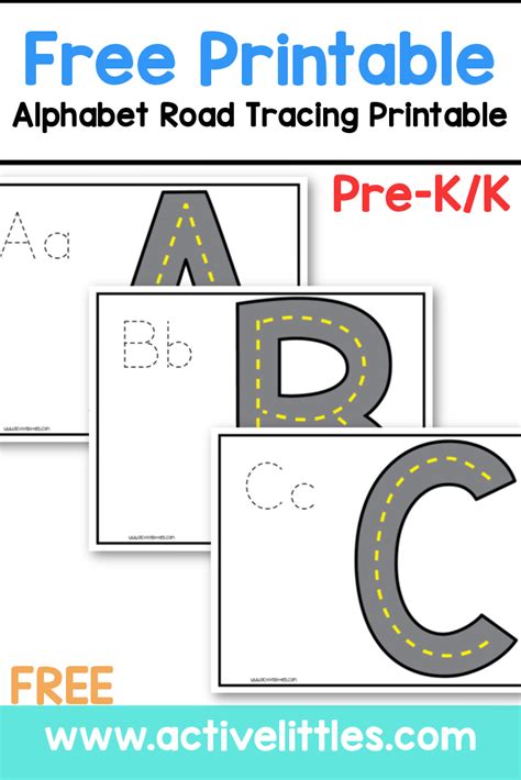 Alphabet Road Tracing Free Printable for Kids - Uppercase version - Active Littles