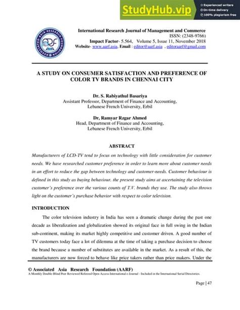 A STUDY ON CONSUMER SATISFACTION AND PREFERENCE OF COLOR TV BRANDS IN ...