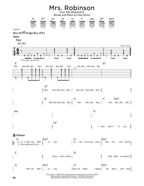 Mrs. Robinson by Simon & Garfunkel - Guitar Lead Sheet - Guitar Instructor