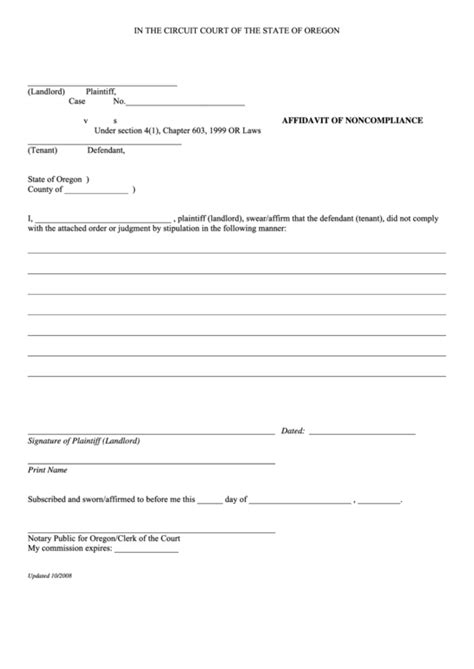 Fillable Affidavit Of Noncompliance Oregon Court Forms printable pdf ...