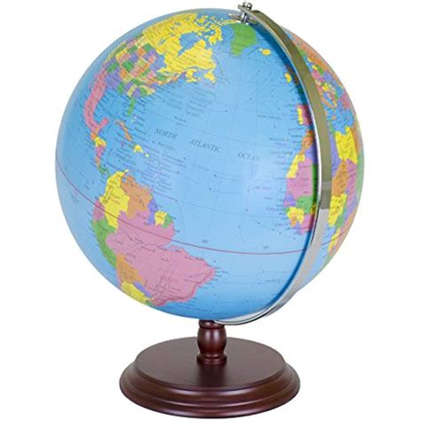 World Globe | 12 Inch Desktop Atlas with Antique Stand | Earth with Political Maps Blue Oceans ...