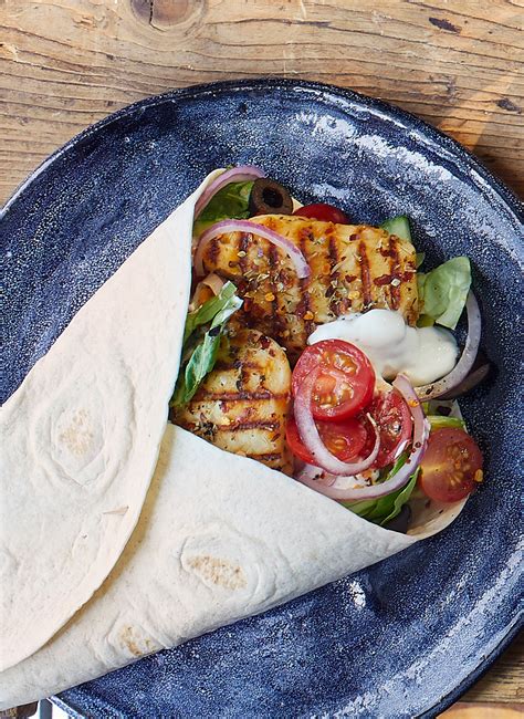 Greek halloumi wraps recipe | Sainsbury`s Magazine