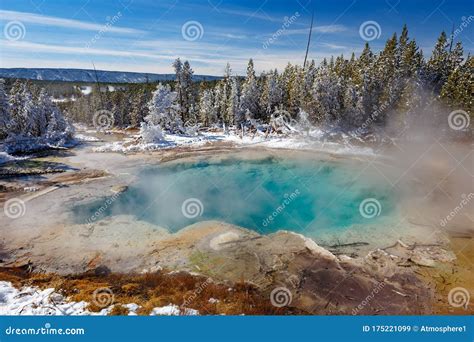 Emerald Spring at Norris Geyser Basin Trail Area, during Winter in Yellowstone National Park ...