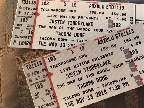 Justin Timberlake Concert Tickets November 13th Tacoma Dome | eBay