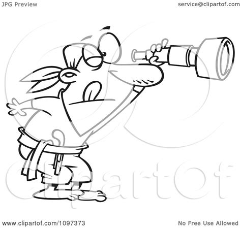 Clipart Outlined Pirate Peering Through A Spyglass Telescope - Royalty ...