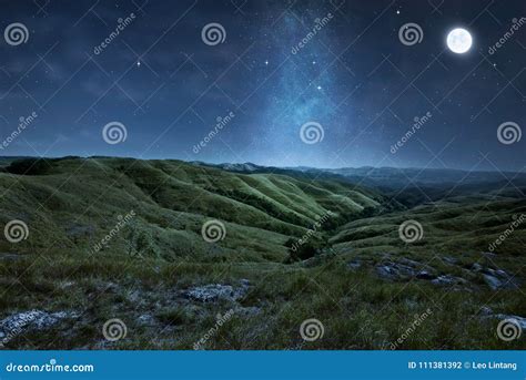 Scenery of Green Hills with Stars Stock Photo - Image of skyline, mount: 111381392