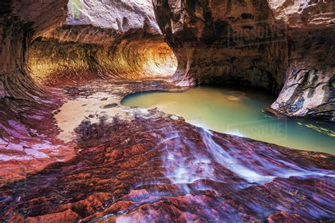 The subway slot canyon in zion national park;Utah, united states of america - Stock Photo - Dissolve