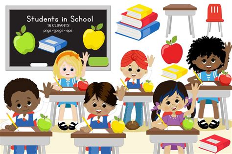 Multi-cultural kids at school Clipart