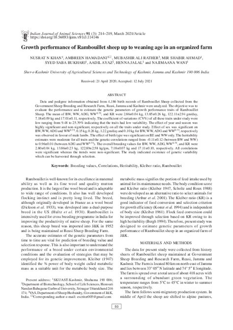 (PDF) Growth performance of Rambouillet sheep up to weaning age in an organized farm | henna ...