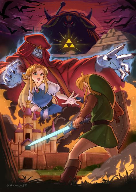 link, princess zelda, ganondorf, and ganon (the legend of zelda and 1 more) drawn by takapon-o ...