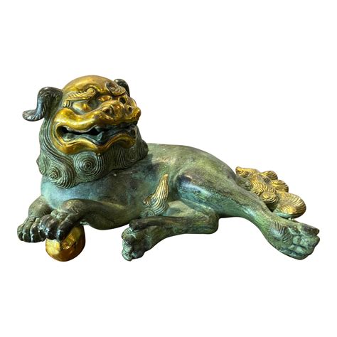 Chinese Bronze Pho Dog Statue | Chairish