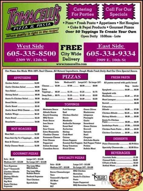 Menu of Tomacelli's Pizza in Sioux Falls, SD 57104