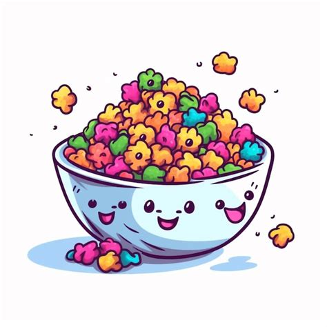 Premium Photo | A cartoon bowl of cereal with a smiley face and a bunch ...