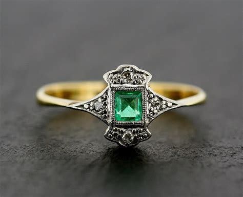 Art Deco Emerald Ring Antique Art Deco Emerald & Diamond