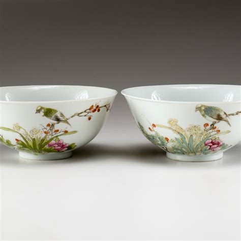 Two Antique Chinese Polychrome Porcelain Rice Bowls | EBTH