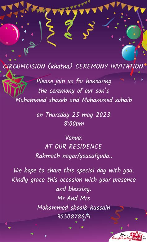 CIRCUMCISION (khatna) CEREMONY INVITATION - Free cards