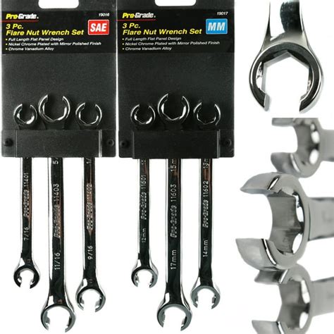 6 Pc Flare Nut Line Wrench Set Metric & SAE Brake Line Auto Tools Flat Panel 19016 19017 Pro ...