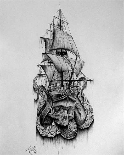 Realistic Pirate Ship Drawing at PaintingValley.com | Explore collection of Realistic Pirate ...