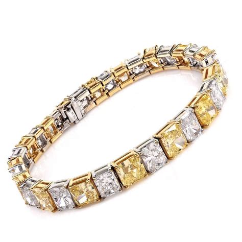 GIA Certified Natural Vivid and Fancy Yellow and White Diamond Bracelet ...