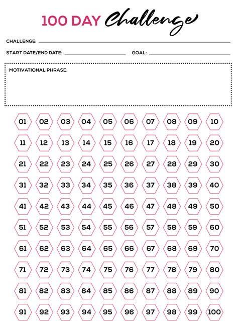 Free Printable Printable 100 Day Challenge Calendar - Printable Word Searches