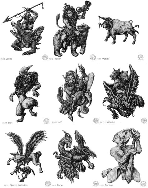 several different types of mythical creatures in black and white