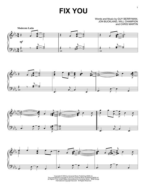 Fix You sheet music by Coldplay (Piano – 161925)