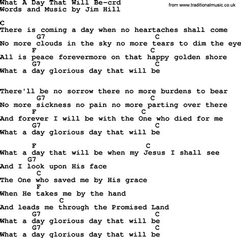 Top 500 Hymn: What A Day That Will Be - lyrics, chords and PDF