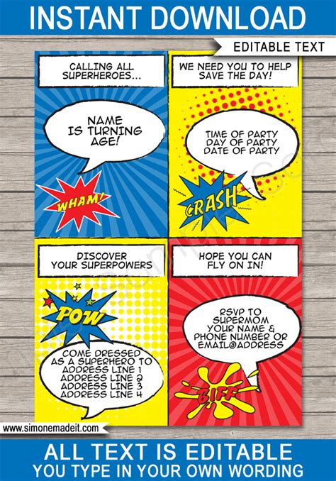 Superhero Party Invitations | Superhero Birthday Party