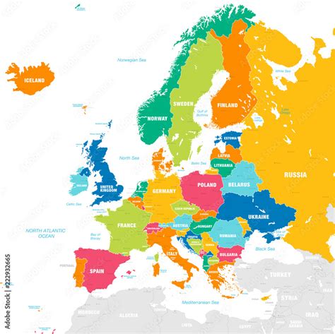 Colorful Vector map of Europe Stock Vector | Adobe Stock