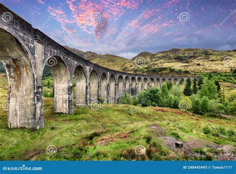 Glenfinnan Viaduct at Dramatic Sunset, Scotland Landscape, UK Stock ...