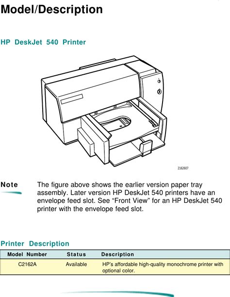 Hp 540 Users Manual DeskJet Printer Support Information