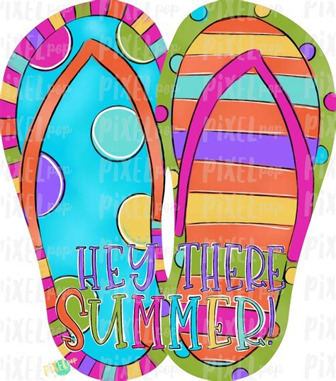 Hey There Summer Flip Flops PNG | Hand Painted Sublimation Design | Summer Design | Summer Beach ...