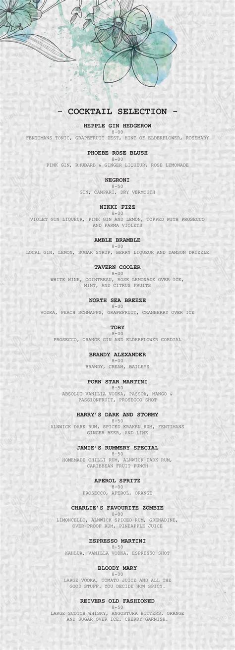 Menu at The market tavern pub & bar, Alnwick, 7 Fenkle Street