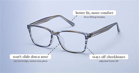 Glasses designed to fit most faces, including low nose bridges. The raised nose bridge keeps ...