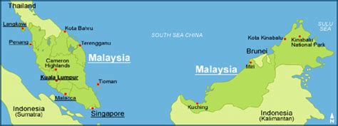 Map of Malaysia, with the cities of Kuala Lumpur and Kuching indicated ...