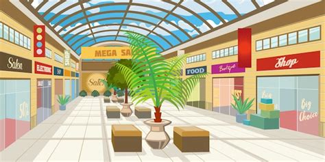 Shopping Mall Cartoon Background ~ Shopping Mall Background Isometric ...