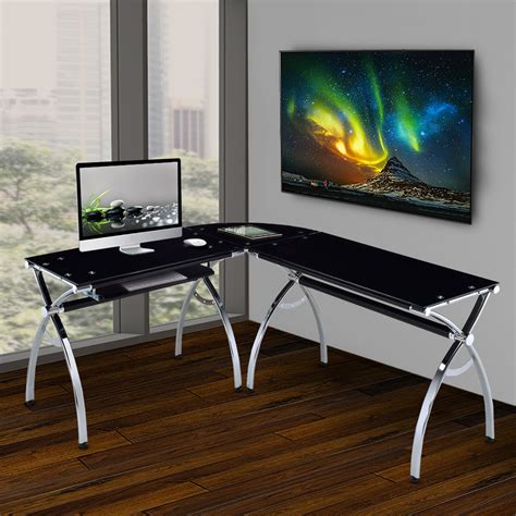 Premium L-Shape Glass Desk Black – Office Tailor