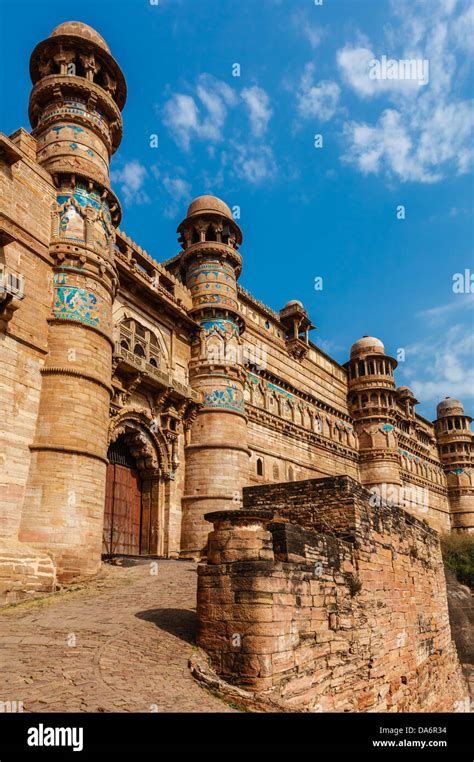 India tourist attraction - Mughal architecture - Gwalior fort. Gwalior, Madhya Pradesh, India ...