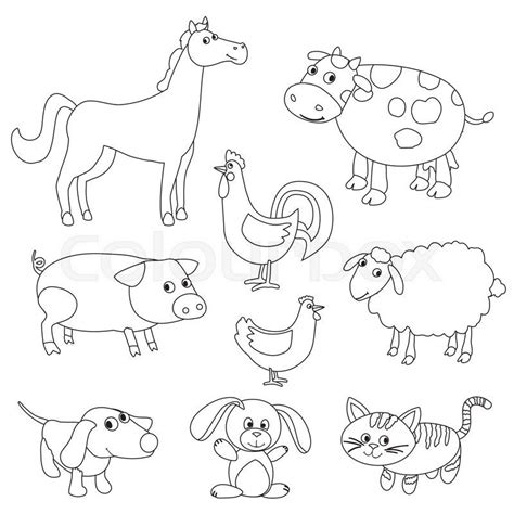 Cute cartoon farm animals and birds for coloring book. Outline ... | Baby animal drawings ...