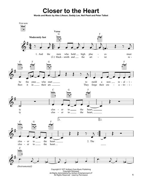 Rush 'Closer To The Heart' Sheet Music and Printable PDF Music Notes | Sheet music, Sheet music ...