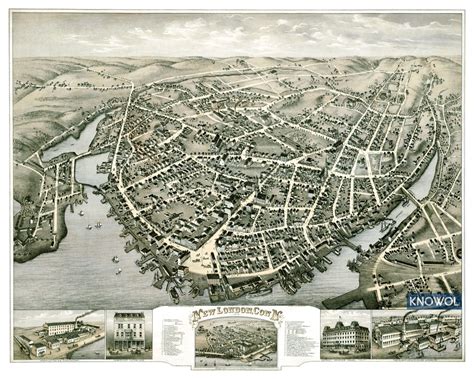 Beautifully restored map of New London, Connecticut from 1876 - KNOWOL