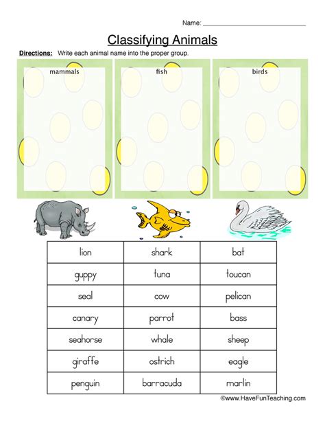 Mammals, Fish, or Birds Classifying Animals Worksheet - Have Fun Teaching