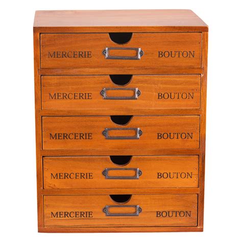 Buy 5-Drawer Desk Organizer - Vintage Wooden Storage Box w/ 5 Wide Storage Drawers - Rustic ...