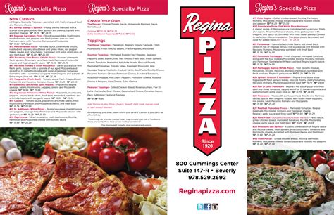 Regina Pizza menu in Beverly, Massachusetts, USA